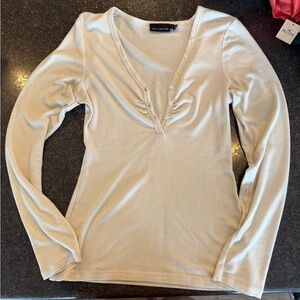 The Limited Cream Long Sleeve V-Neck Top